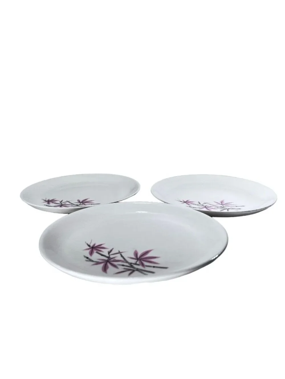 Vtg MCM Salem China Pink Bamboo Plates Set of 3 Dessert Salad 6 inch 1963